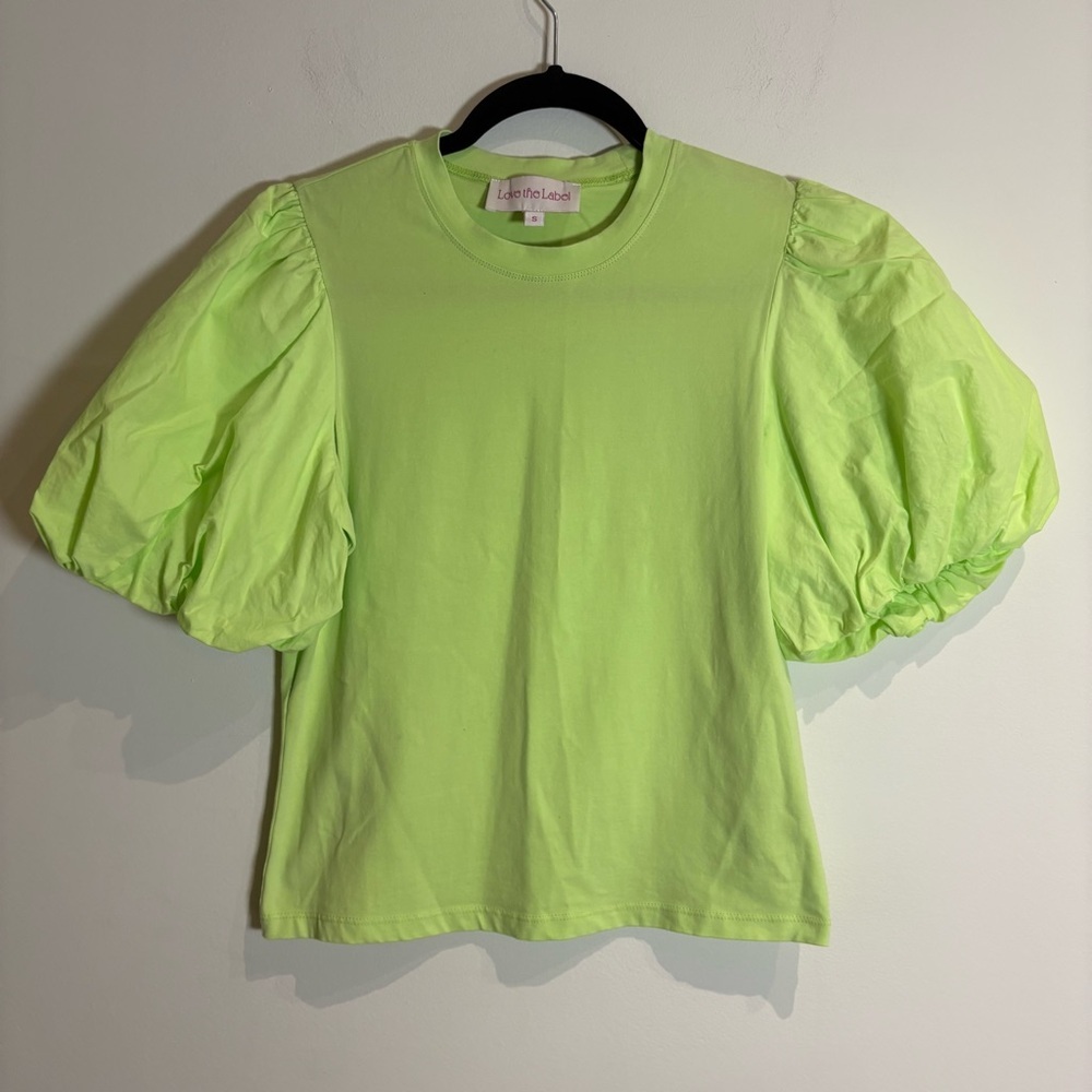 LOVE THE LABEL Lali Tee Shirt Puff Sleeve In Lime Size Small - Picture 2 of 7